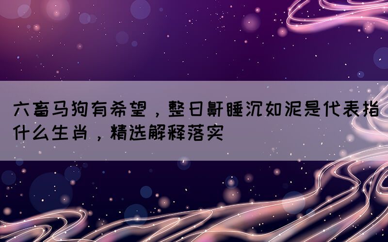 六畜馬狗有希望，整日鼾睡沉如泥是代表指什么生肖，精選解釋落實